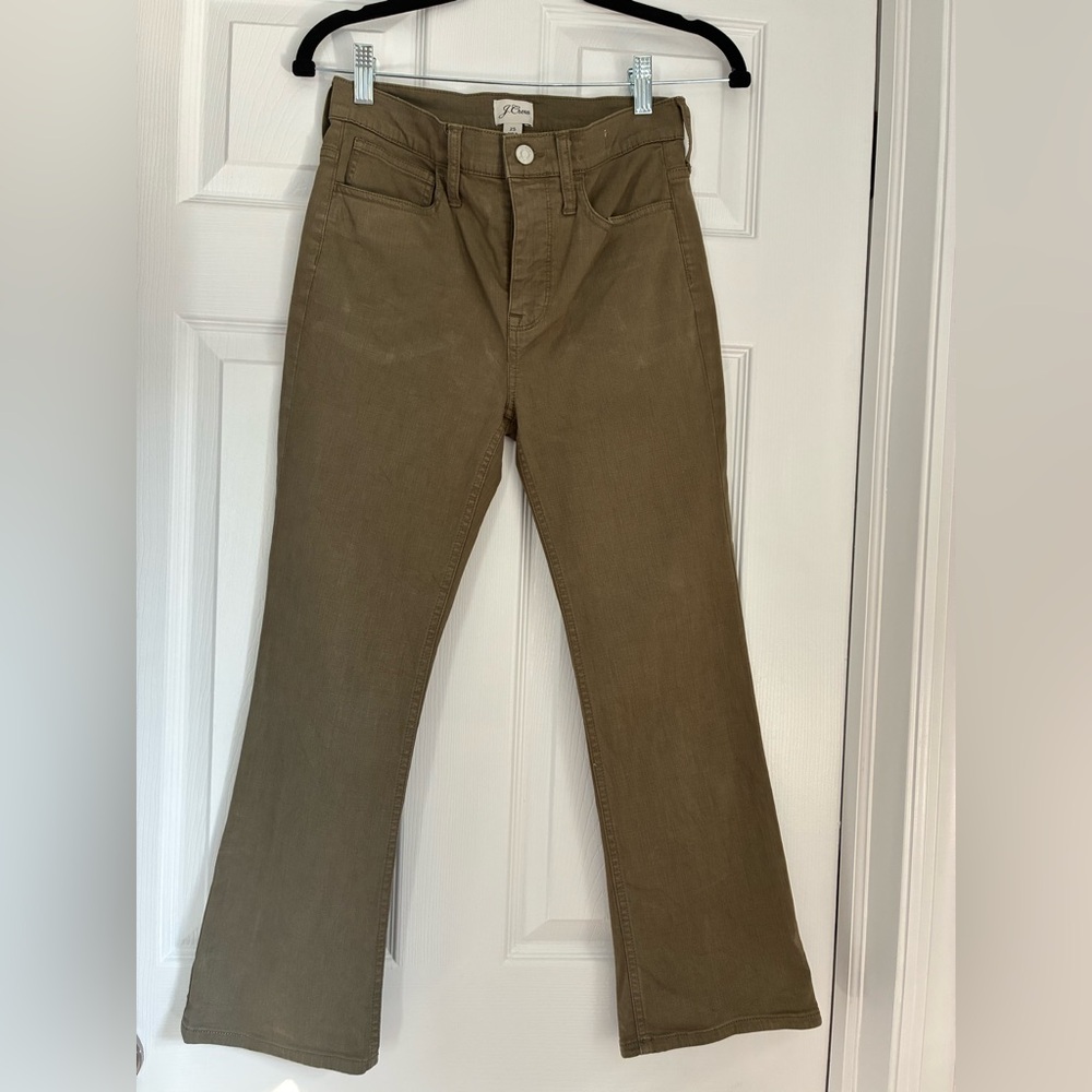 Women’s J. Crew Billie Demi Boot Crop Olive Green Pants sz 25
